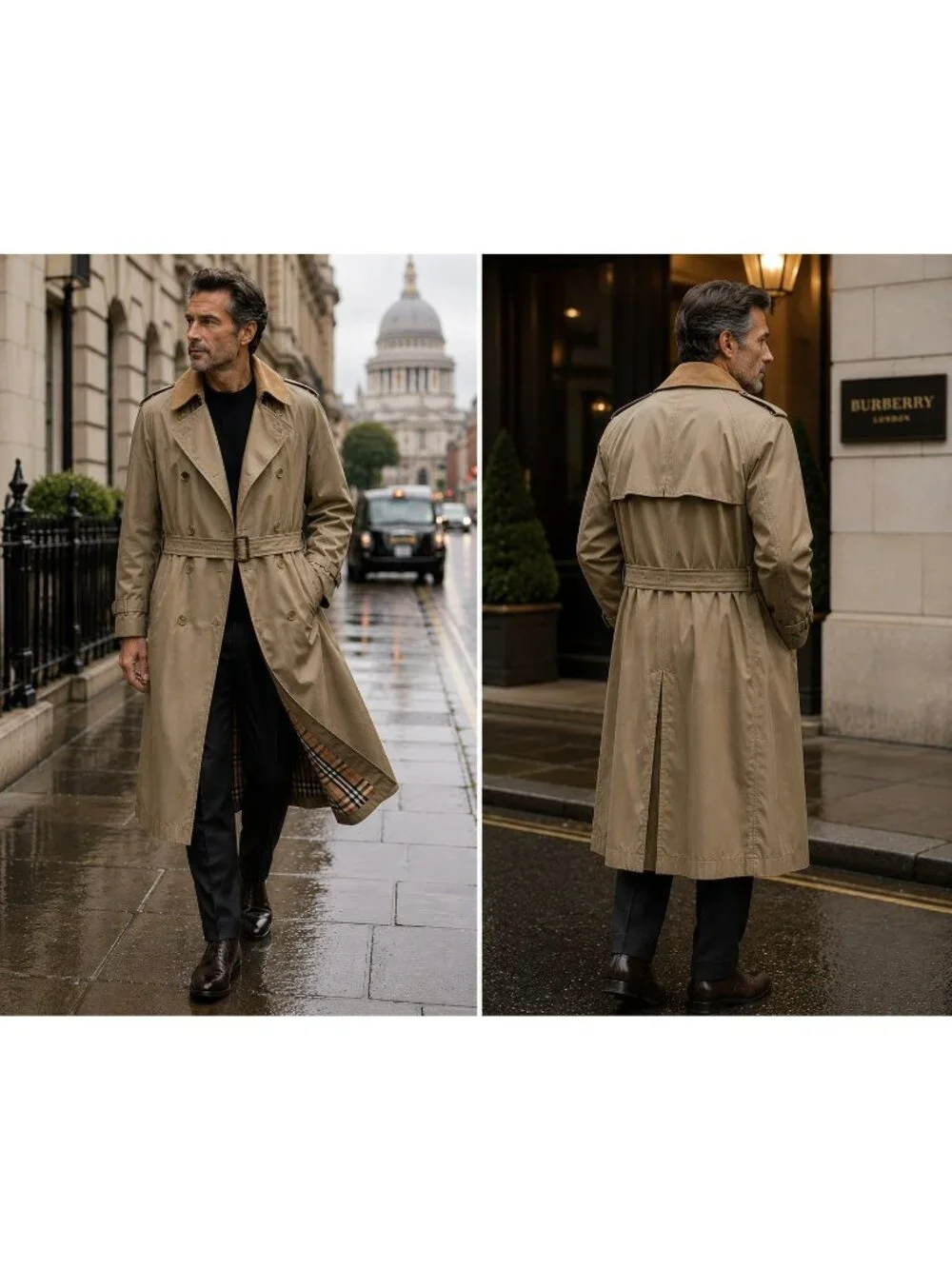 Burberry’s Nova Check Wool Lined Belted Mens Tan Trench Coat 48L